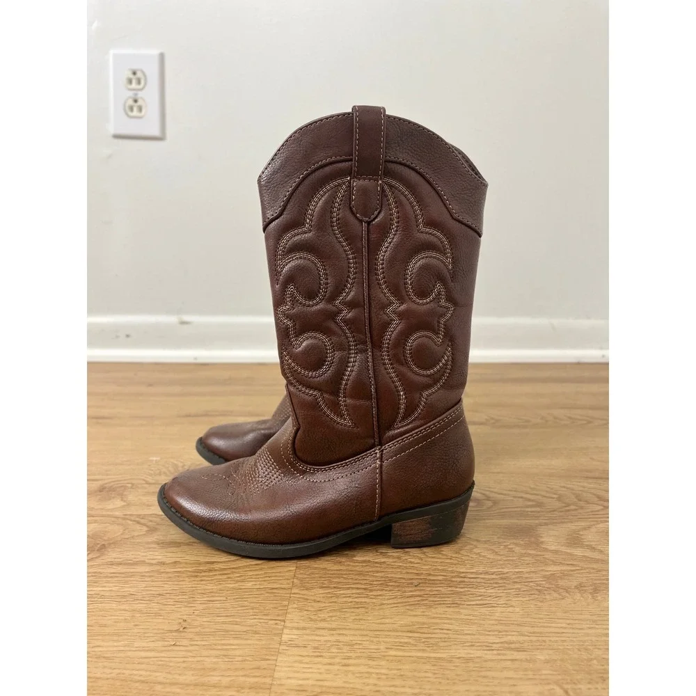 Cat & Jack Western Cowboy Boots Kids 13 Brown Embroidered Side Zip F16751028